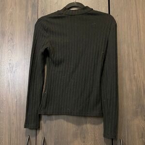 SHEIN Womens Black Mock Neck Ribbed Knit Long Sleeve Top Slim Fit Size S 4